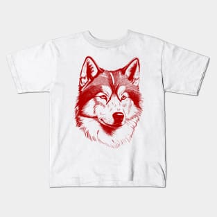 Alaskan Malamute dog minimalistic art illustration in red Kids T-Shirt